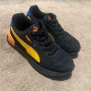 Puma Kids Black, Yellow, and Orange Sneakers